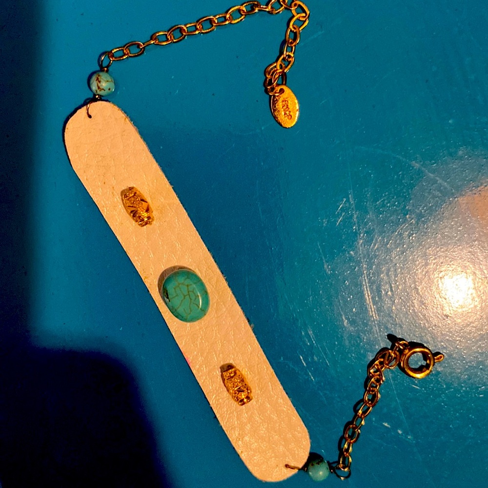 Taolei 18K gold plated leather and turquoise bracelet